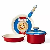 CAROTE 5-teiliges Titan-Kochgeschirr-Set, Töpfe und Pfannen, antihaftbeschichtet, Küchen-Kochset mit abnehmbarem Griff, ungiftiges Induktions-Kochgeschirr, spülmaschinen-/ofenfest, Memphis-Design