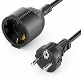 deleyCON 2m Verlängerungskabel Stromkabel Netzkabel Verlängerung Schutzkontakt Stecker Typ F (CEE 7/7) auf Buchse (CEE 7/3) Berührungsschutz TV PC Computer Beamer - Schwarz