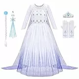 Aomig Princess Costume Kinder 6Pcs Prinzessin Dress Up for Girl Mädchen Kostüm Kleid mit Krone Ohrringe Perücke Handschuhe Halskette Fancy Dress Cosplay Party Halloween Role Play Masquerade 100cm