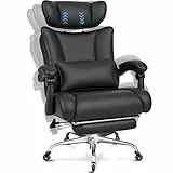 BASETBL Bürostuhl 200kg, Ergonomischer Chefsessel mit Belastbarkeit, Leises Gummirollen, 60cm breite Sitzfläche, 9cm verstellbare breite Kopfstütze, multifunktionale Fußstütze, EN12520, Bürosessel