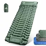 WARMTUYO Isomatte Camping, Ultraleicht Camping Aufblasbare Matratze mit Fußpresse Pumpe und Kopfkissen, Faltbare Wasserdicht Luftmatratze Anti-Ripstop Schlafmatte für Wandern, Strand, Outdoor