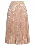 GRACE KARIN Strandrock Damen Sommerlich Freizeit Plisseerock Hohe Taille Midi mit Gummibund S Aprikose -4