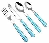 EXZACT Color Edelstahl-Besteck Set 24 Stück - 6 x Tafelgabeln, 6 x Tafelmesser, 6 x Abendessen Löffel, 6 x Teelöffel (Blau)