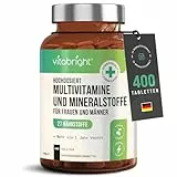 Multivitamin Tabletten Hochdosiert | 27 Vitamine & Mineralstoffe A–Z | 400 Tabletten – 13 Monate Vorrat | 100% NRV | Vegan | Für Frauen & Männer | VitaBright