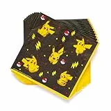 Amscan 9917107 Offiziell lizenzierte Pokémon-Servietten für Kindergeburtstag, 16 Stück, mehrfarbig