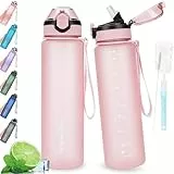 AOHAN Trinkflasche 1L mit auslaufsicherem Klappdeckel, BPA freie Sport Trinkflasche mit Stroh, Wasserflasche Geschirrspüler sichere Wasserflasche ungiftiger Wasserkrug mit Tragegurt