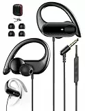 AIAUXAI In Ear Kopfhörer mit Kabel mit Ohrhaken 1,5M Mikrofon & Lautstärkeregler 3,5MM Sportkopfhörer für Samsung für iPhone für iPad für MP3/4 Laptop Gaming Büro Workout Musik Reisen Radio Schwarz