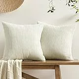 Softalker Kissenbezug 65x65 Beige Weiß Cord weich und flauschig 2er Set große Kissenhüllen Sofakissenbezüge Cushion Covers Modern Deko für Sofa Bett Wohnzimmmer Schlafzimmer Weihnachten