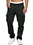 Elegancity Cargohose Herren Baumwolle Outdoorhose Lange Baggy Hosen Jogginghose Herren Freizeithose Pants Regular Schwarz M