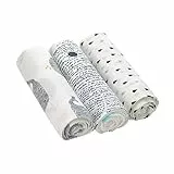 LÄSSIG Baby Mulltuch Spucktuch Puckdecke 3er Set Baumwolle 80 x 80 cm/Heavenly Soft Swaddle L Little Water Whale