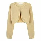 BlackButterfly Mädchen Langarm Bolero Funkeln Strickjacke Kinder (Gold, 13-14 Years)