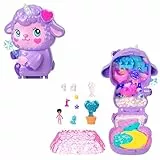 Polly Pocket Puppen und Spielset, Traumland-Schatulle in Lammform, Reisespielzeug mit 1 Minipuppe, Haustier-Einhorn, Futter- und Stylingzubehör, JCB15