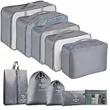 10 Stück Koffer Organizer, Packing Cubes, Packwürfel für Rucksack, Travel Organizer Packtaschen Set mit Kleidertaschen Schuhbeutel Wäschebeute Kosmetiktasche, Reise Gadgets-(Grau)