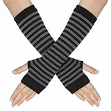 TIESOME Lange Fingerlose Handschuhe, Feinstrick Handwärmer, Y2K Gestreift Armstulpen Damen Stricken Lange Armwärmer mit Daumenloch Langarm Fäustlinge für Herbst Winter für Damen und Mädchen(Farbe 2)