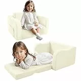 MeMoreCool Kindersofa Kindersessel Ausklappbar, Bequemes Bettsofa für Kleinkinder, 2-in-1 Schlafsofa für Kuschelecke Kinderzimmer, Mini Baby Sofa mit Schlaffunktion für Jungen und Mädchen, Creme