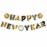 VIKY Silvester Deko 2026 Girlande Banner,Happy New Year Girlande Schwarz Gold,Neujahr Deko Girlanden für Silvester Dekoration,Disco Neujahrsdeko,Neujahr Silvesterdeko,2026 Silvester Party Deko Zubehör