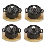 ECHTWERK Kochtopf Set aus Gusseisen, Mini-Kochtopf mit Servierbrett, Kleiner Bräter, Bereits eingebrannt, Für Backöfen, Grill, BBQ und Induktion geeignet, Ideal zum Servieren, 250 ml, 4tlg