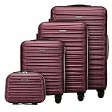 WITTCHEN Skyspeed Line Reisekoffer 4er Koffer-Set Rollkoffer Trolley Handgepäck Gepäck Reisekofferset mit Kosmetikkoffer Hartschalenkoffer ABS Kombinationsschloss Maroon Lufthansa/Eurowings
