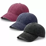 Partideal 3 Stück Unisex Baseballkappe, Verstellbar Baumwolle Baseball Cap, Vintage Basecap für Herren und Damen, für Outdoor Sport Leisure Reisen (Schwarz, Marineblau, Weinrot)