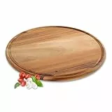 Zassenhaus Pizzateller 33cm Ø groß, Pizzaschaufel aus Nachhaltig angebauten Akazienholz, Holztablett rund mit Saftrille, Pizza Brett zum Servieren von Pizza oder Flammkuchen, Schneidebrett Holz