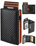 TEEHON Geldbörse Herren - Magnetischer Slim Wallet mit Münzfach&RFID Schutz&ID-Fenster-Leder Portmonee Geldbeutel kartenetui für Karten - kreditkartenetui Herren Klein - Kartenhalter Schwarz