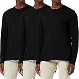 3-Pack Herren Baumwollhemd Loose Fit Langarm T-Shirt Feuchtigkeitsableitend Rundhalsshirts Komfort Casual Base Layer Tops Schwarz/Schwarz/Schwarz-3P04-XL