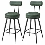VASAGLE EKHO Kollektion - 360° drehbarer Barhocker, 2er Set, Hocker mit Rückenlehne für Kücheninsel, Kunstleder mit Nähten, Mid-Century-Modern-Stil, 65 cm hoch, Küche, Hausbar, waldgrün LBC089C01