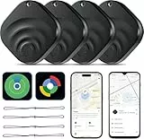 TiMu 4er Pack Dual-System GPS Tracker Android & iOS, Schlüsselfinder kompatibel mit Google Find Hub und Apple Find My, Air Tracker Smart Tag für Schlüssel/Gepäck/Koffer/Taschen (4 Schwarz)