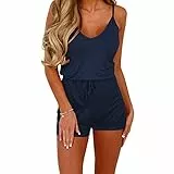 Dreamskull Träger Jumpsuit Overall Einteiler Romper Hosenanzug Kurz Rückenfrei Ärmellos V Ausschnitt Spagettiträger Stretch Locker Damen Frauen(XL, Knallblau)