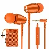 LUDOS OMNITONE Kopfhörer In Ear Kopfhörer mit Kabel und Mikrofon, 5 Jahre Garantie, In Ear Ohrhörer, 3,5 mm Klinkenstecker Earbuds, Satte Bässe Earphones, Headphones für iPad - Orange