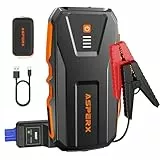 AsperX Starthilfe Powerbank 3000A 12V(Bis Zu 10,0L Benzin oder 8,0L Diesel) Auto Starthilfe mit Starthilfekabel,LED Taschenlampe,IP64 Wasserdicht,Jump Starter für PKW LKW UTV Van Motorrad