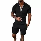 Fulidngzg Streatwear Trainingsanzüge für Herren Shorts und Hemd Kurzarm mit Reißverschluss Jogginganzug Baumwolle Oversize Sommer Outfit Atmungsaktiv Sportanzug 3XL Tracksuit Baggy Sport Kleidung