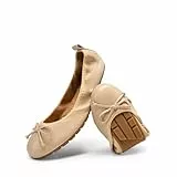 DREAM PAIRS Damen Ballerinas Faltbare runder Zehenpartie Schuhe weiche Slip-on Flachschuhe mit Schleife für Festliche Anlässe,Size 39,Nackt,SDFA2409W