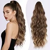 JIAMEISI Ponytail Extension, 45 cm Pferdeschwanz Haarteil, Synthetischer, gewellter, lockiger Krallenclip Pferdeschwanz Haarverlängerung für Damen, Volumen & Länge verleihend (Honiggold Mischung)