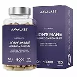 Lions Mane Mushroom Complex 18000 mg Hericium Erinaceus Hochdosiert 30:1 Extrakt - Löwenmähne Pilz - Lions Mane Kapseln mit Reishi, Cordyceps & Zink - 120 Kapseln