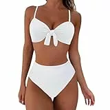 Damen Kleidung Elegant Badeanzug Mit Beinen Damen Einfarbiger Modischer Legerer Dreieckiger Bikini Badeanzug Für Bauch Weg Bikini Hose High Waist Hotpants (White S)
