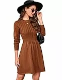 KOJOOIN Damen Strickkleid Pulloverkleid Zopfmuster Langarm Tunika Kleid Strickpullover Minikleid Rundhals Pullikleid Elegant A Linien Freizeitkleid (Verpackung MEHRWEG), A-Braun, M