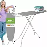 VELORA ® Bügelbrett [105x30 Bügelfäche] mit rutschfesten Füßen – robuster Bügeltisch – extra stabiles Bügelbrett [Made IN EU] höhenverstellbar (grau)