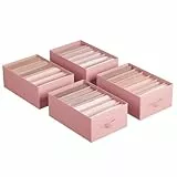 SONGMICS Kleiderschrank-Organizer 4er Set, Aufbewahrungsbox 6 Fächer, Schubladen-Ordnungssystem, Ordnungsboxen faltbar, 42 x 30 x 17 cm, für Hosen, Kleidung, pastellrosa RUS009R01