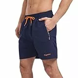 Ougelebo Badehose Herren Badeshorts Herren Kurz Schnelltrocknend Männer Schwimmhose Schwimmshort mit Reißverschluss Swimming Shorts Men Dunkelblau L