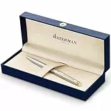 Waterman Hémisphère Kugelschreiber | Edelstahl mit Goldzierteile | Mittlere Spitze | Blaue Tinte | Geschenkbox