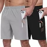 Zzkouine Sporthose Herren Kurz Leicht Trainingshosen Kurze Hosen Herren Sport Shorts Männer Sommer Jogginghose mit Reißverschlusstaschen 2er Pack, Schwarz/Hellgrau XL