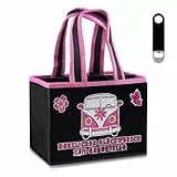 Belillpipi Geschenke für Frauen Geburtstag, Geburtstagsgeschenk für Frauen, Bier Handtasche Damen mit Stickmuster, Flaschenträger Damen 6 Flaschen mit Flaschenöffner