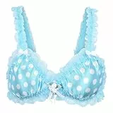 Satini Sissy Rüschen Spitze Tailliert Satin Bralette BH (Türkis - Tupfen, M)