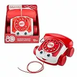 Fisher-Price Babyspielzeug rotes Plappertelefon, Mattel 80-jährige Jubiläumsedition, Spielzeug zum Hinterherziehen für Kinder und Kleinkinder ab 1 Jahr, JGG97