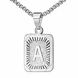 OIDEA Halskette mit Buchstabe A Silber: Unisex Charme Kette für Herren/Damen A-Z Buchstabe Anhänger Rechteck Dog Tag Kette aus Edelstahl Weizenkette Schmuck Geschenk für Männer Frauen