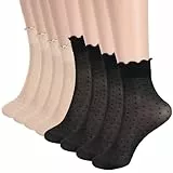 JJUNW 8 Paar Damen Nylonstrümpfe, Rüschen Socken Durchsichtige, Seidenfein Socken Sommer Knöchel Söckchen Seidenfein Transparente Nylon Feinsöckchen für Damen Mädchen(Schwarz+Nude)
