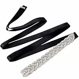 Jeesblsy Kristall Strass Gürtel Hochzeit Satin Schärpe Brautgürtel für Party Brautjungfernkleider Ballkleid Abendkleider Taillengürtel Zubehör,Schwarz