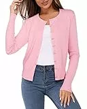 Newshows Damen Leichte Strickjacke Langarm Klassisch Rundhalsstrickjacke mit Knöpfen Casual Cardigan Strickmantel(Rosa,S)