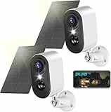 PESAIR 2K Überwachungskamera Aussen Akku mit Solarpanel - Kamera Überwachung Aussen WLAN mit Farbige Nachtsicht, Kameras kabellos außen/innen, PIR-Bewegungserkennung, IP66, 2,4 GHz, 2 Pack